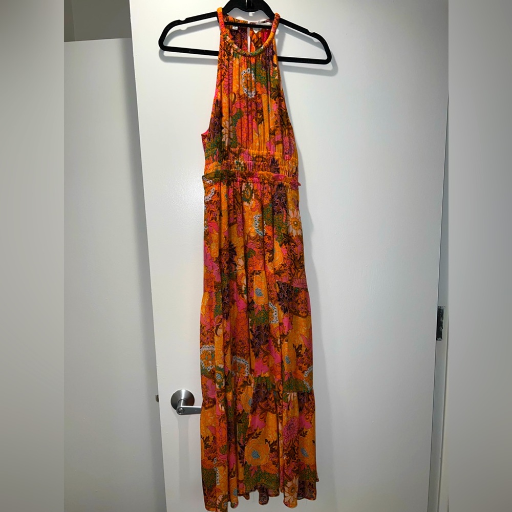A.L.C Elara orange silk floral formal maxi dress, size 4